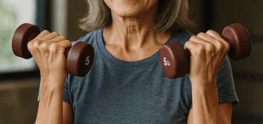 Frau ab 50 trainiert mit Hanteln