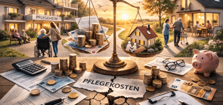 Darstellung Waage Pflegekosten Heim und Zuhause, detailreich